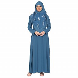 Simple abaya with a matching Instant Hijab- French Blue Simple abaya with a matching Instant Hijab- French Blue